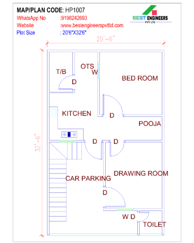20.5 X 32.5 House Plan | 666 Sq. Ft. Modern Home Design | 20'6" X 32'6" House Design with 2BHK