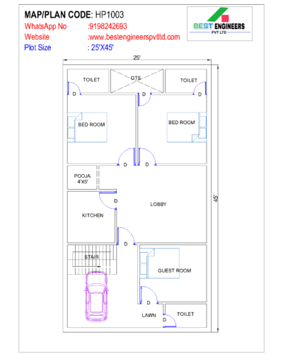 25x45 house plan | 25 by 45 floor plan1125 sq ft house design